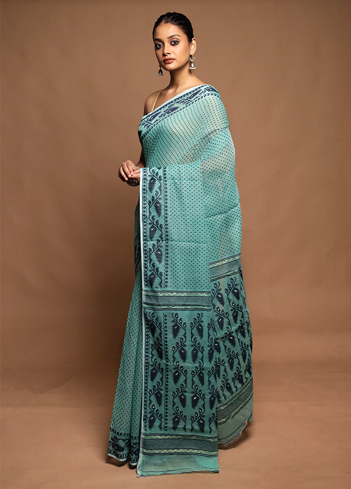 Green Tant Jamdani Saree Without Blouse Piece