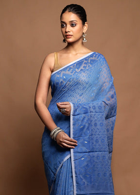 Blue Tant Jamdani Saree Without Blouse Piece