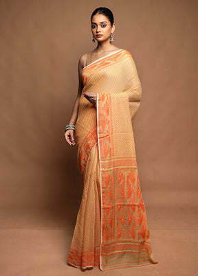 Cream Tant Jamdani Saree Without Blouse Piece