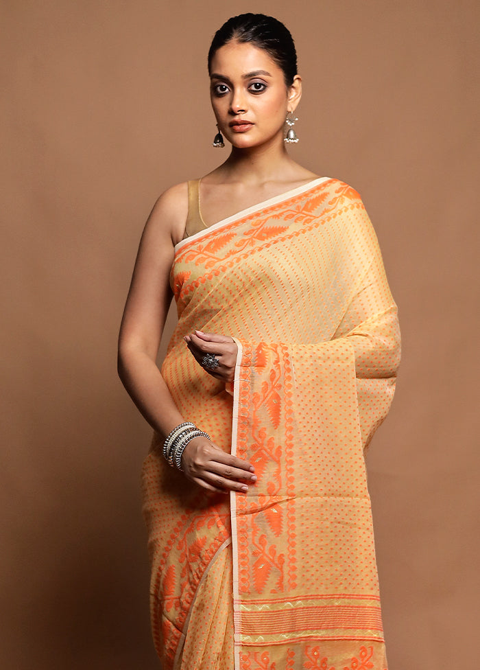 Cream Tant Jamdani Saree Without Blouse Piece