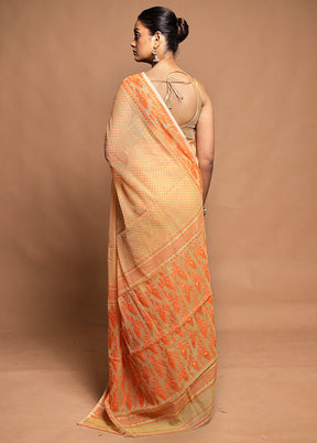 Cream Tant Jamdani Saree Without Blouse Piece