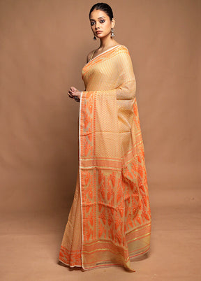 Cream Tant Jamdani Saree Without Blouse Piece