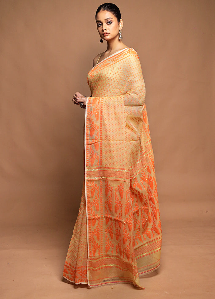 Cream Tant Jamdani Saree Without Blouse Piece