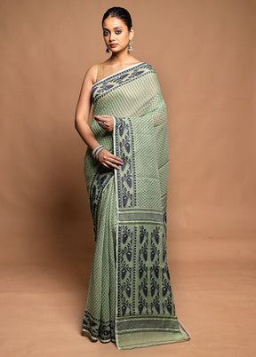 Green Tant Jamdani Saree Without Blouse Piece