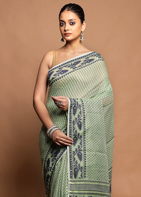 Green Tant Jamdani Saree Without Blouse Piece