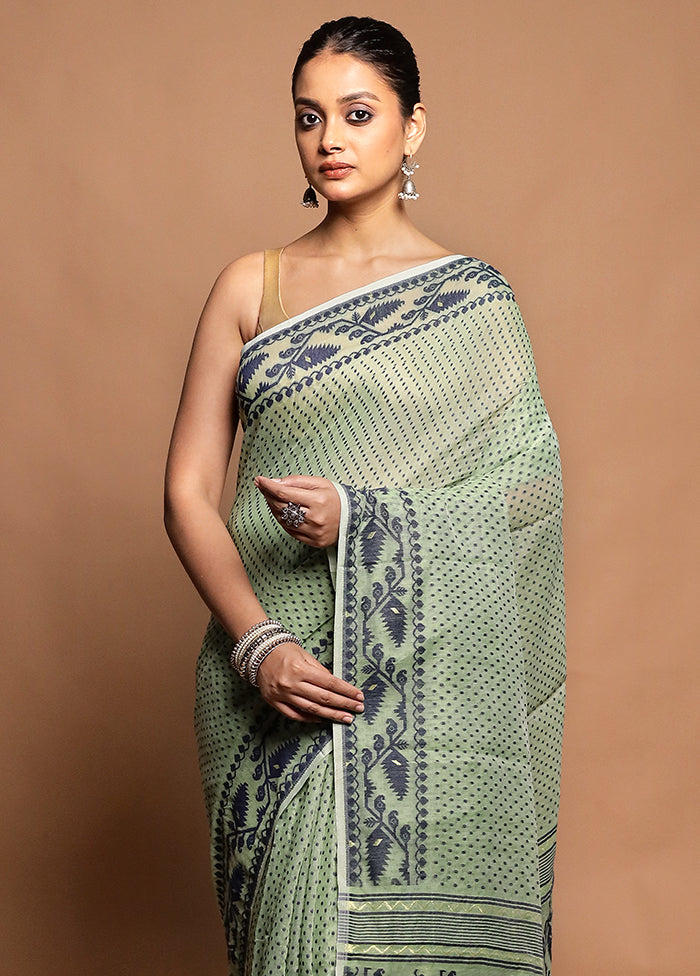 Green Tant Jamdani Saree Without Blouse Piece