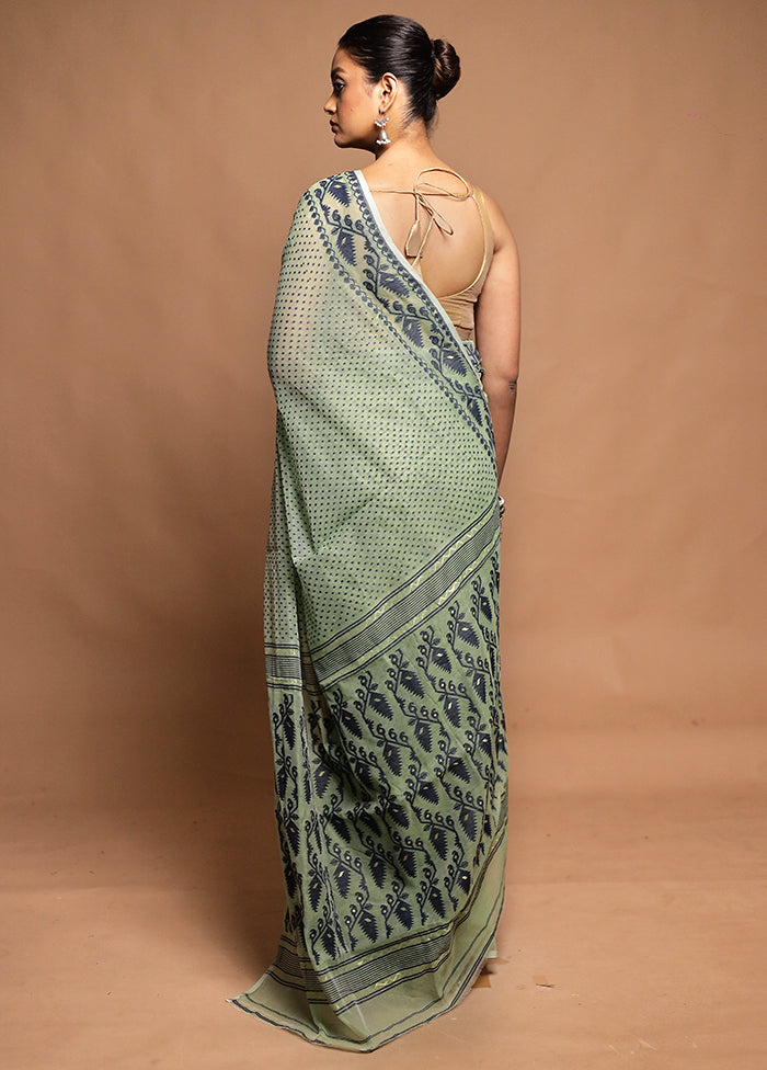 Green Tant Jamdani Saree Without Blouse Piece