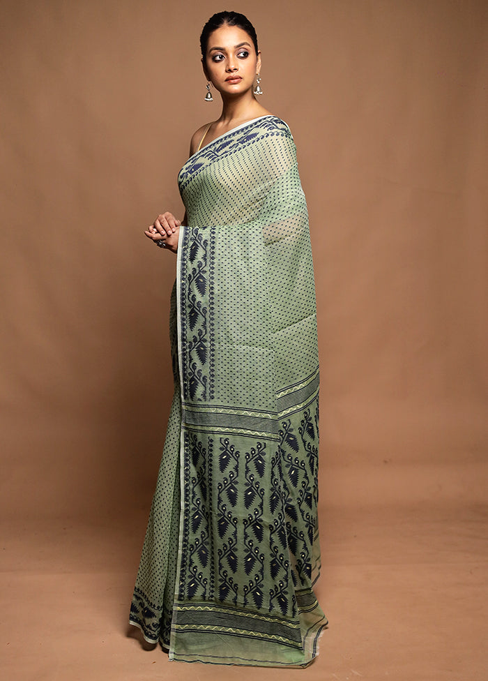 Green Tant Jamdani Saree Without Blouse Piece