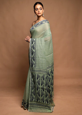 Green Tant Jamdani Saree Without Blouse Piece