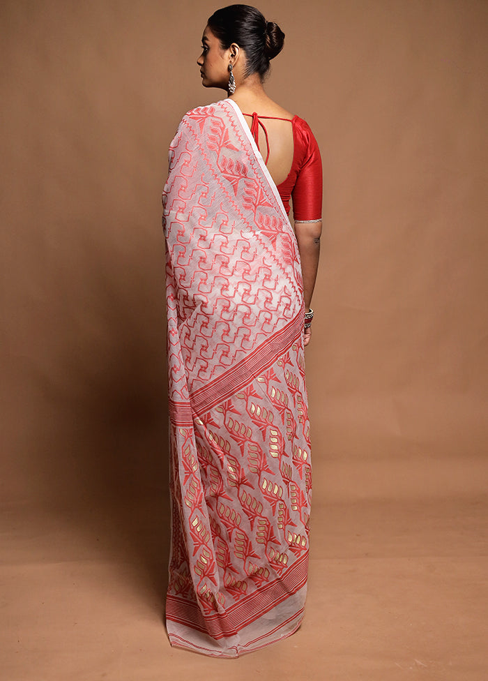 White Tant Jamdani Saree Without Blouse Piece