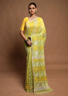 Green Tant Jamdani Saree Without Blouse Piece