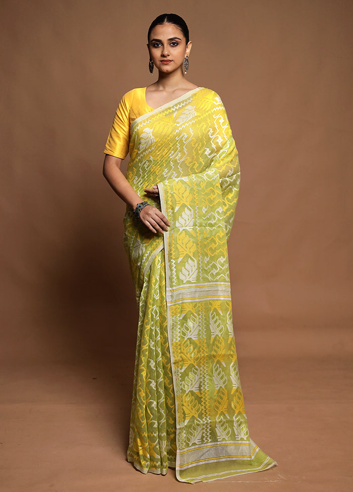 Green Tant Jamdani Saree Without Blouse Piece