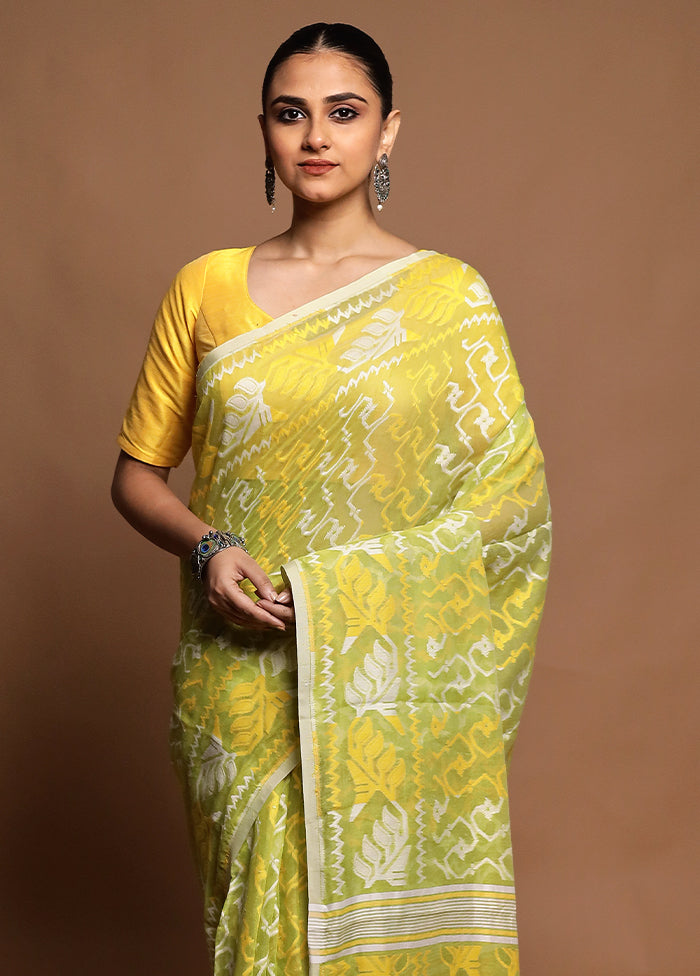 Green Tant Jamdani Saree Without Blouse Piece