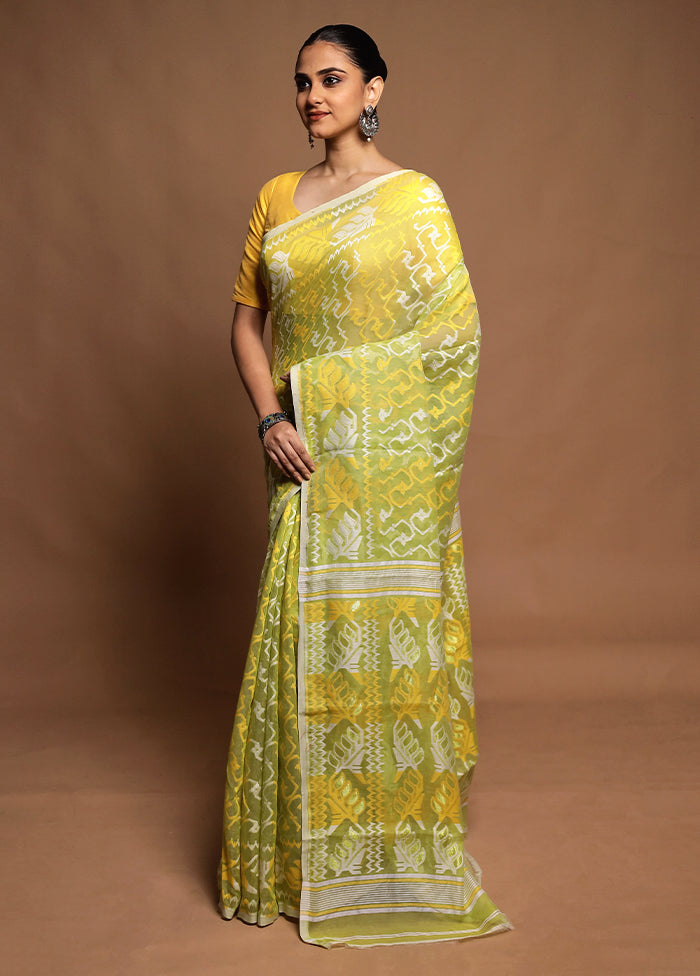 Green Tant Jamdani Saree Without Blouse Piece