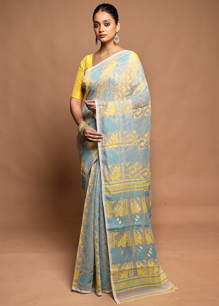 Cream Tant Jamdani Saree Without Blouse Piece