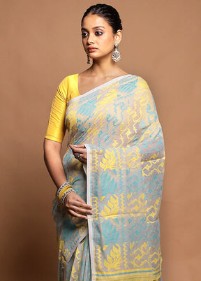 Cream Tant Jamdani Saree Without Blouse Piece