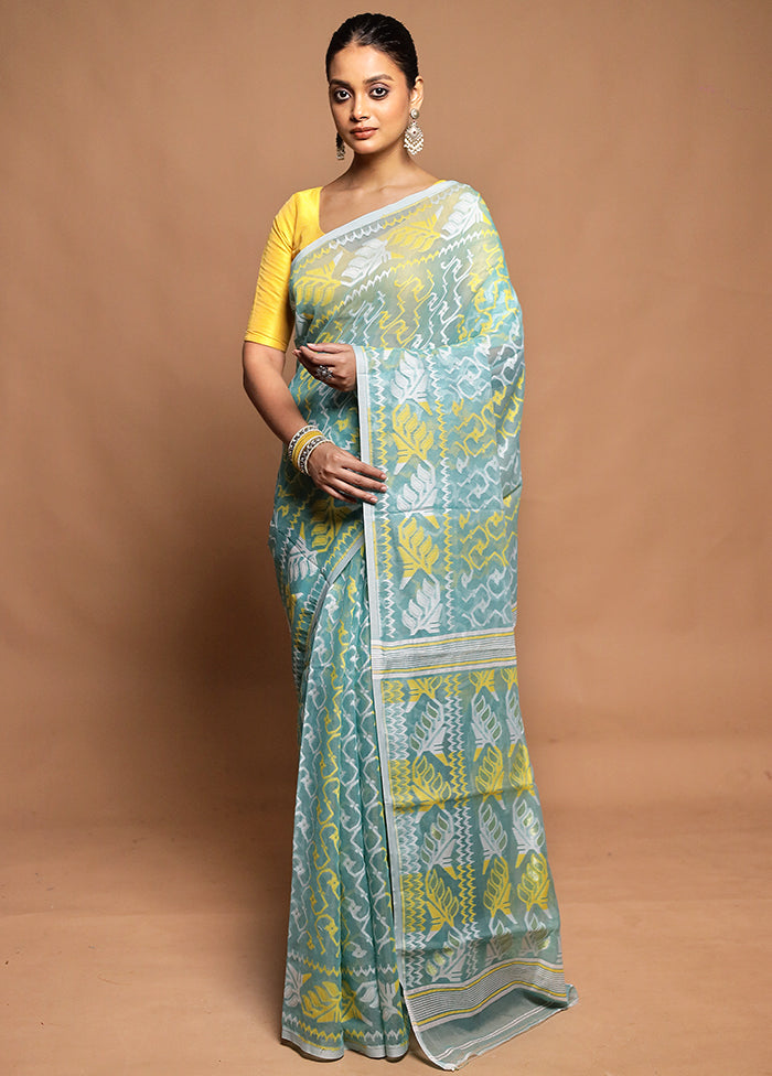 Green Tant Jamdani Saree Without Blouse Piece