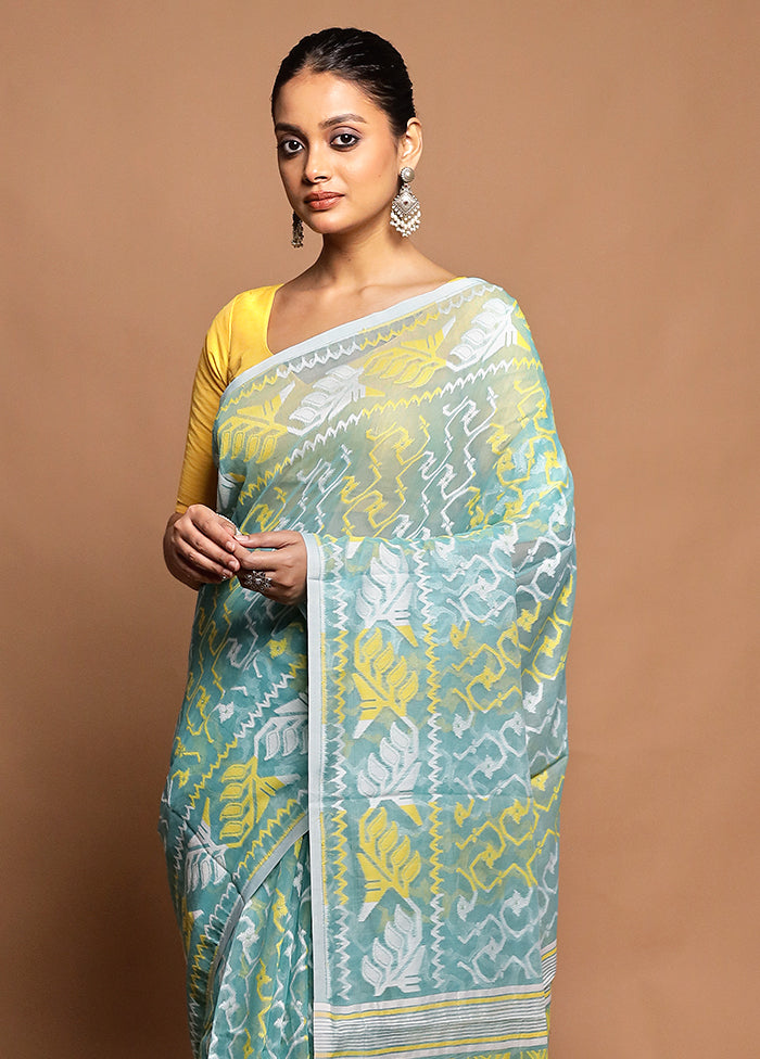 Green Tant Jamdani Saree Without Blouse Piece
