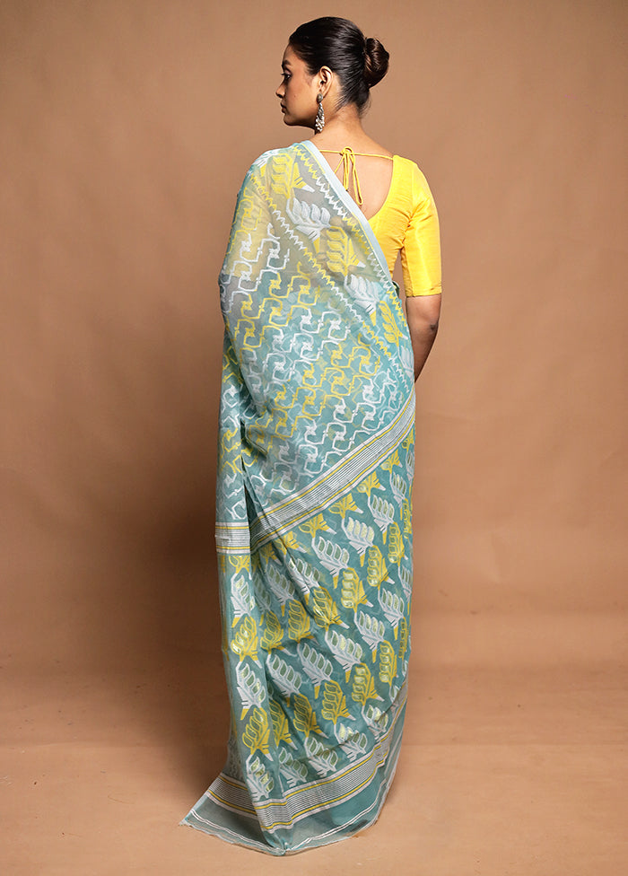 Green Tant Jamdani Saree Without Blouse Piece