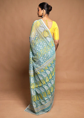 Green Tant Jamdani Saree Without Blouse Piece