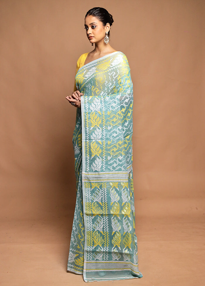 Green Tant Jamdani Saree Without Blouse Piece