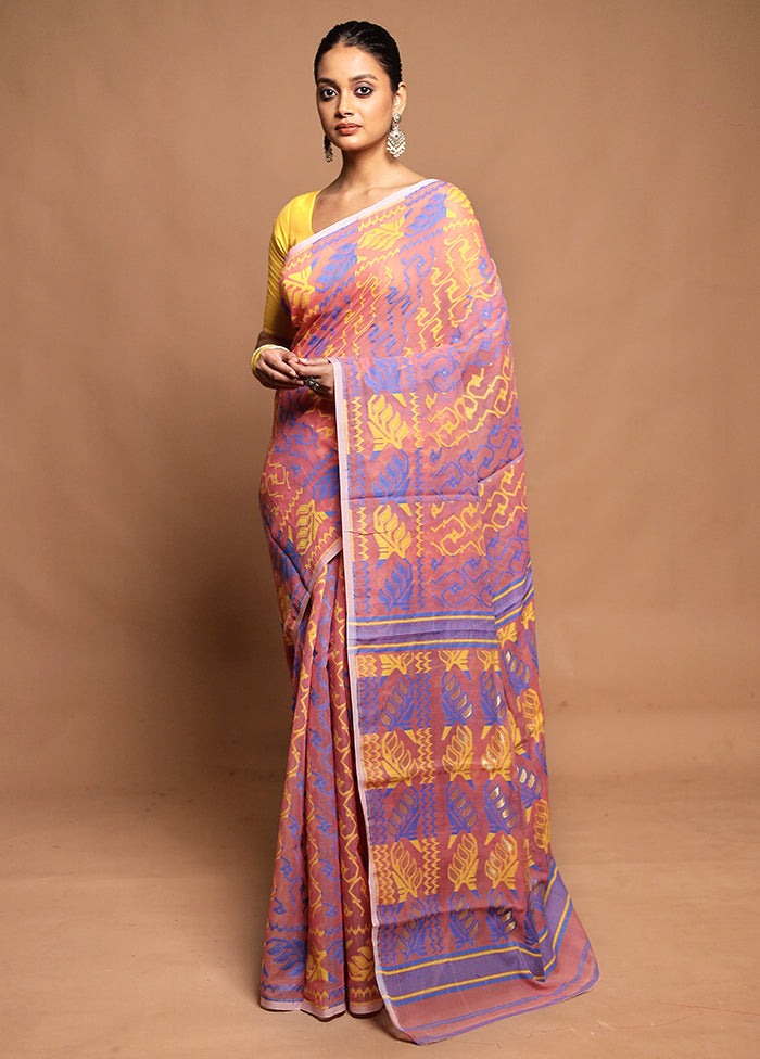 Pink Tant Jamdani Saree Without Blouse Piece