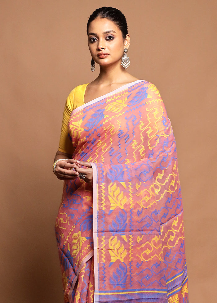 Pink Tant Jamdani Saree Without Blouse Piece