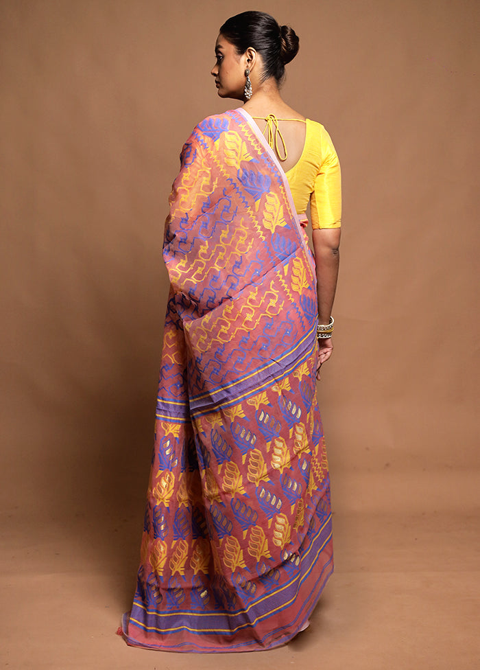 Pink Tant Jamdani Saree Without Blouse Piece