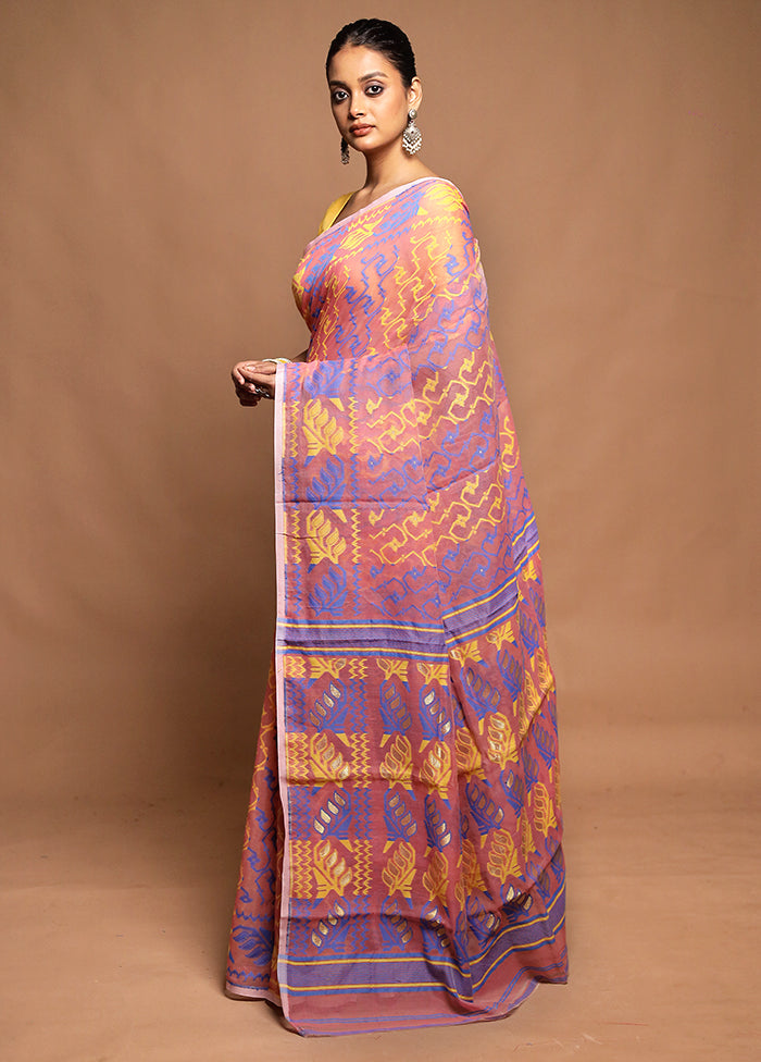 Pink Tant Jamdani Saree Without Blouse Piece