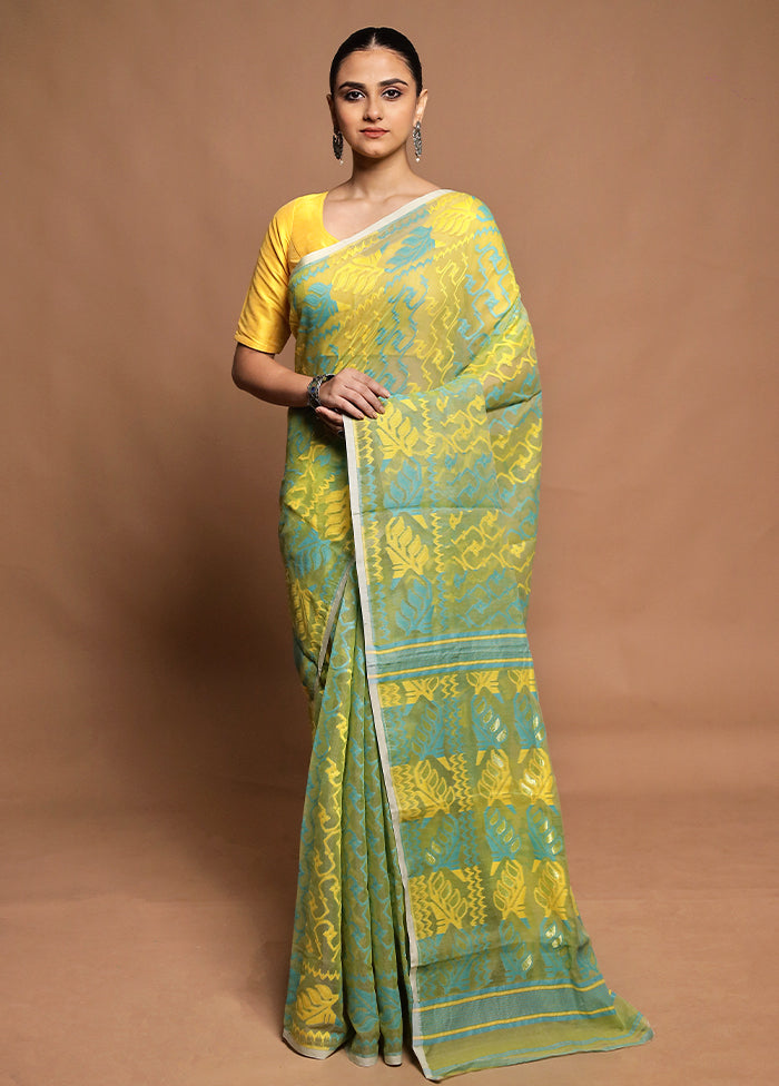 Green Tant Jamdani Saree Without Blouse Piece