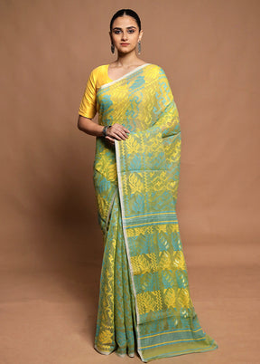 Green Tant Jamdani Saree Without Blouse Piece