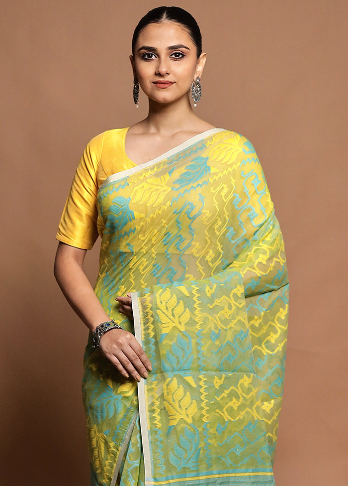 Green Tant Jamdani Saree Without Blouse Piece
