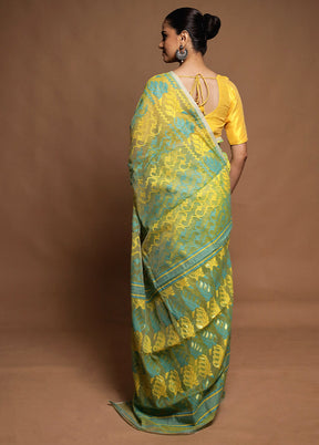 Green Tant Jamdani Saree Without Blouse Piece