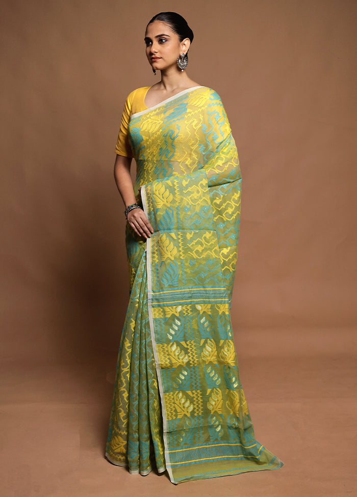 Green Tant Jamdani Saree Without Blouse Piece