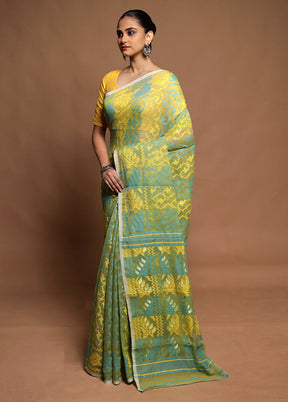 Green Tant Jamdani Saree Without Blouse Piece