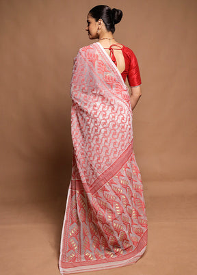 White Tant Jamdani Saree Without Blouse Piece