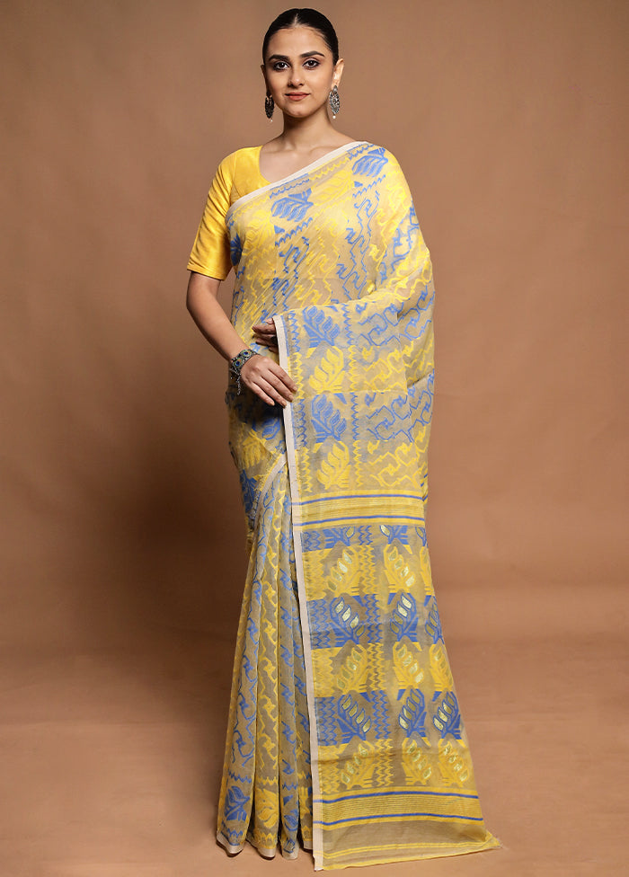 Cream Tant Jamdani Saree Without Blouse Piece