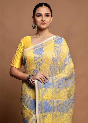 Cream Tant Jamdani Saree Without Blouse Piece