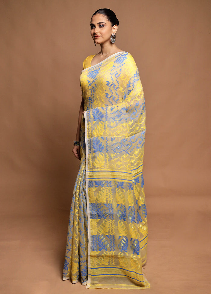 Cream Tant Jamdani Saree Without Blouse Piece