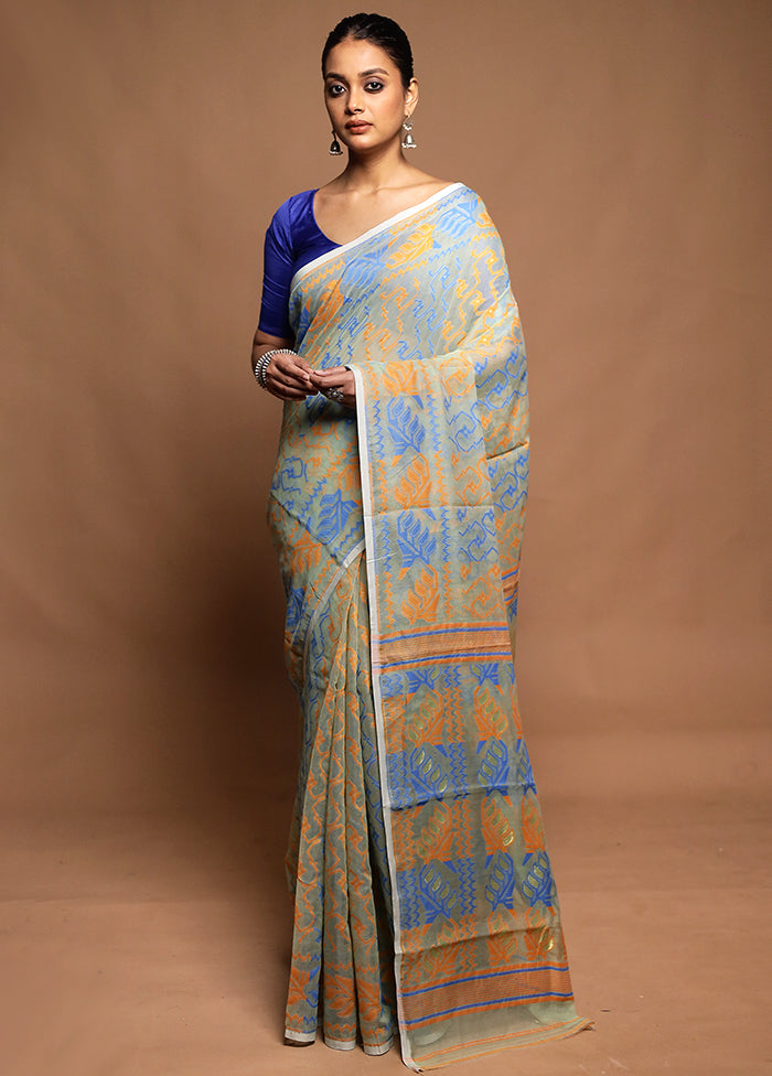 Green Tant Jamdani Saree Without Blouse Piece