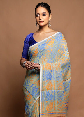 Green Tant Jamdani Saree Without Blouse Piece