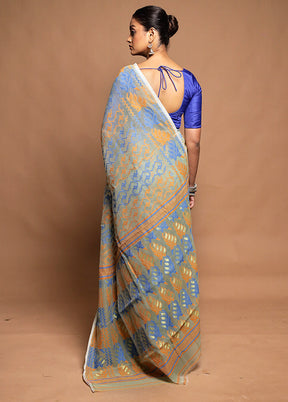 Green Tant Jamdani Saree Without Blouse Piece