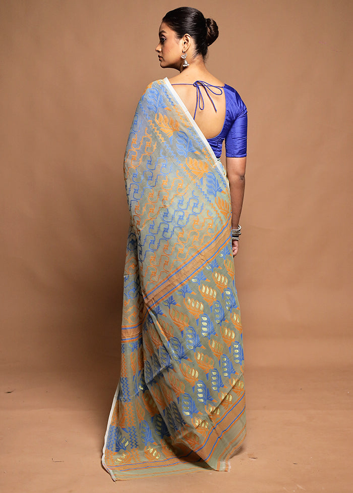 Green Tant Jamdani Saree Without Blouse Piece