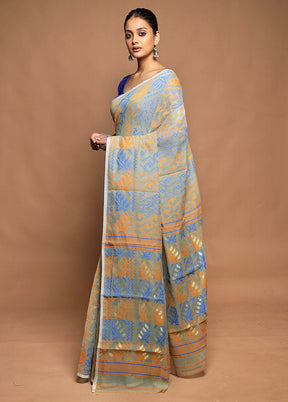 Green Tant Jamdani Saree Without Blouse Piece