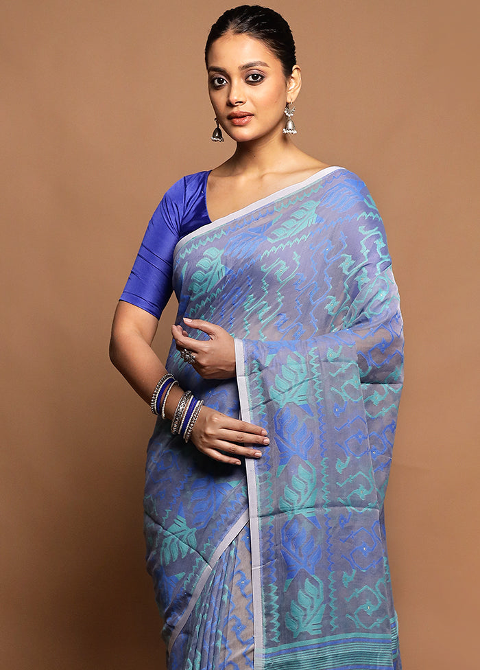 Grey Tant Jamdani Saree Without Blouse Piece