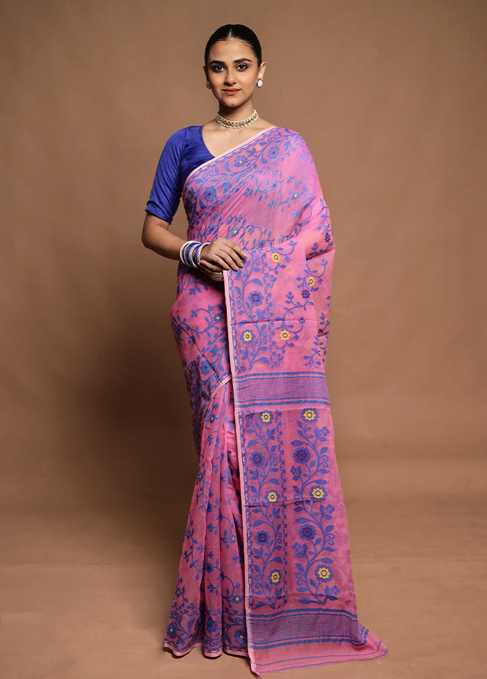 Pink Tant Jamdani Saree Without Blouse Piece