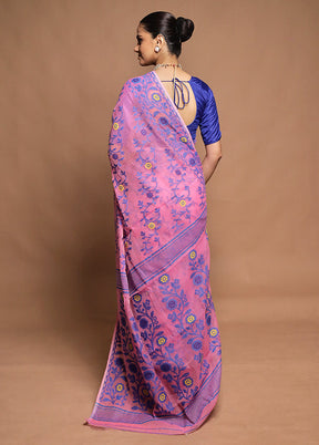 Pink Tant Jamdani Saree Without Blouse Piece