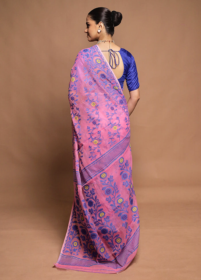 Pink Tant Jamdani Saree Without Blouse Piece