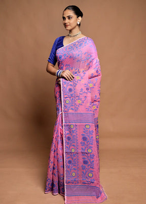 Pink Tant Jamdani Saree Without Blouse Piece
