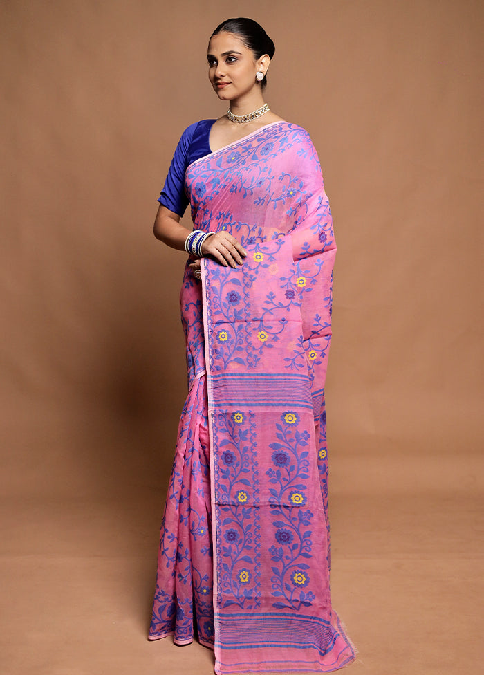 Pink Tant Jamdani Saree Without Blouse Piece
